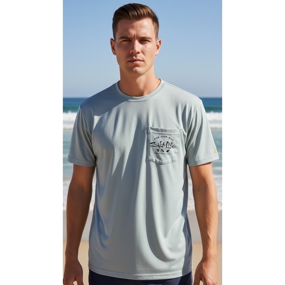 Salt Life Fishing Diving Surf Short Sleeve Performance Pocket Tee Small UPF 30